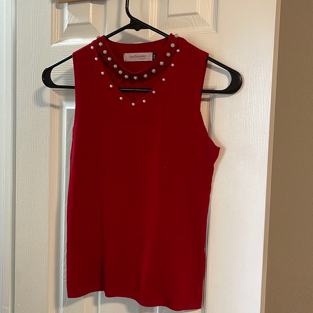 Red cropped dressy casual top
